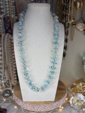Vintage Lucite Blue Clear Beaded Necklace Retro Jewelry 1960s